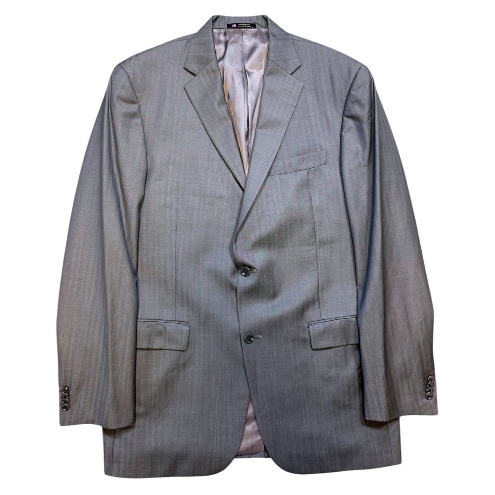 Hart Schaffner Marx Blazer Mens 42L Gray Excellent Zignone Wool Herringbone